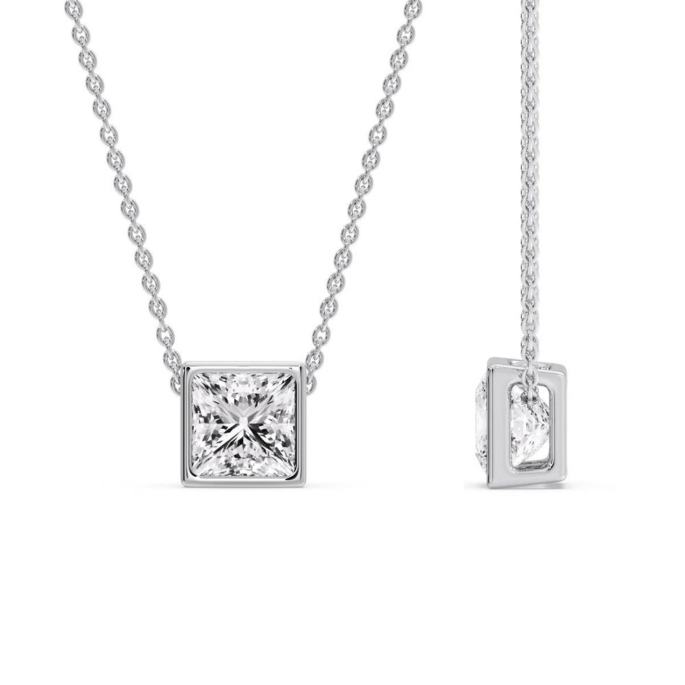 Princess Diamond Bezel Set Solitaire Pendant