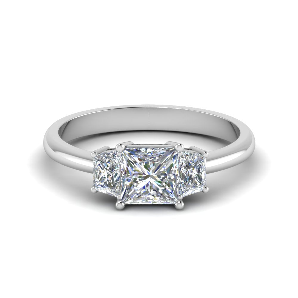 Princess Cut 3 Stone Trapezoid Engagement Ring