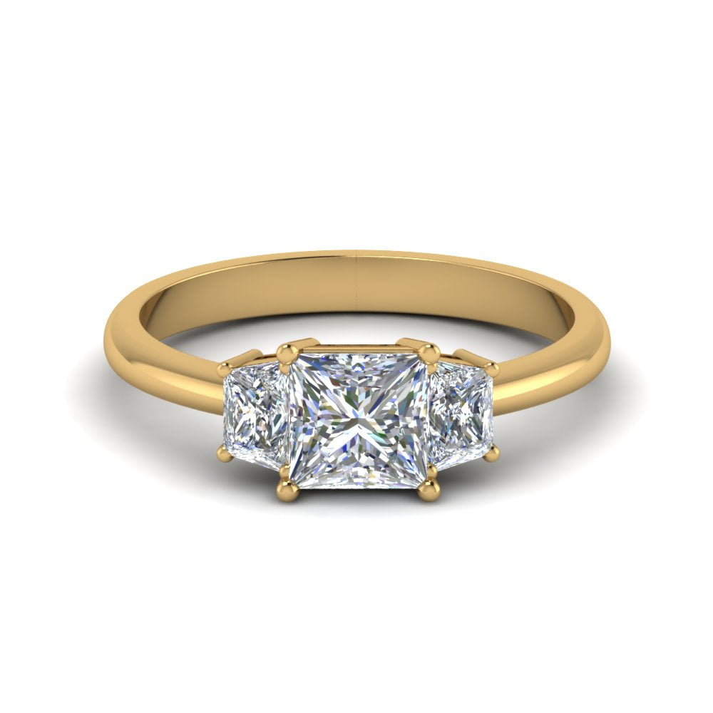 Princess Cut 3 Stone Trapezoid Engagement Ring