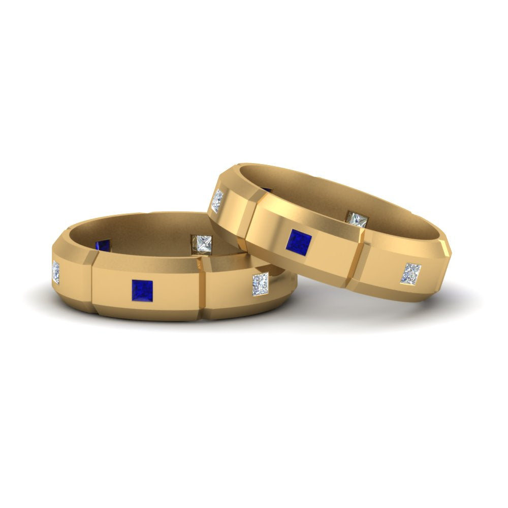 princess-cut-diamond-wedding-bands-for-gay-with-blue-sapphire-in-14K-yellow-gold-FDLG8012BGSABL-NL-YG