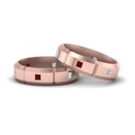 Load image into Gallery viewer, princess-cut-diamond-wedding-bands-for-gay-with-ruby-in-14K-rose-gold-FDLG8012BGRUDR-NL-RG
