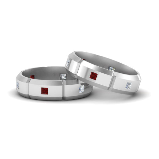 princess-cut-diamond-wedding-bands-for-gay-with-ruby-in-14K-white-gold-FDLG8012BGRUDR-NL-WG