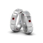 Load image into Gallery viewer, princess-cut-diamond-wedding-bands-for-gay-with-ruby-in-14K-white-gold-FDLG8012BGRUDR-NL-WG
