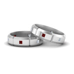 Load image into Gallery viewer, princess-cut-diamond-wedding-bands-for-gay-with-ruby-in-950-Platinum-FDLG8012BGRUDR-NL-WG
