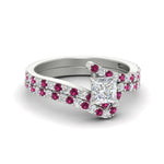 Load image into Gallery viewer, princess-cut-diamond-wedding-ring-set-with-pink-sapphire-in-FDENS3007PRGSADRPI-NL-WG
