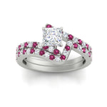 Load image into Gallery viewer, princess-cut-diamond-wedding-ring-set-with-pink-sapphire-in-FDENS3007PRGSADRPI-NL-WG
