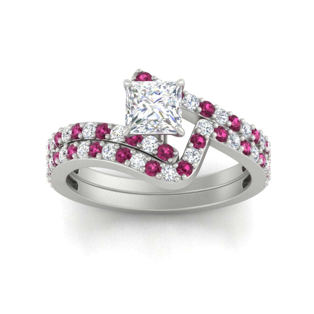 princess-cut-diamond-wedding-ring-set-with-pink-sapphire-in-FDENS3007PRGSADRPI-NL-WG