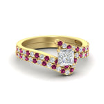 Load image into Gallery viewer, princess-cut-diamond-wedding-ring-set-with-pink-sapphire-in-FDENS3007PRGSADRPI-NL-YG
