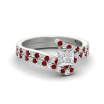 Load image into Gallery viewer, princess-cut-diamond-wedding-ring-set-with-ruby-in-FDENS3007PRGRUDR-NL-WG
