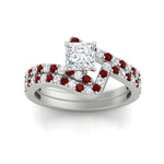Load image into Gallery viewer, princess-cut-diamond-wedding-ring-set-with-ruby-in-FDENS3007PRGRUDR-NL-WG
