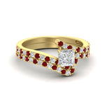 Load image into Gallery viewer, princess-cut-diamond-wedding-ring-set-with-ruby-in-FDENS3007PRGRUDR-NL-YG
