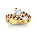 Load image into Gallery viewer, princess-cut-diamond-wedding-ring-set-with-ruby-in-FDENS3007PRGRUDR-NL-YG

