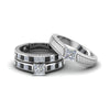 Load image into Gallery viewer, princess-cut-engraved-trio-matching-diamond-wedding-sets-with-black-diamond-in-14K-white-gold-FD8225TPRGBLACK-NL-WG?v=1756184721