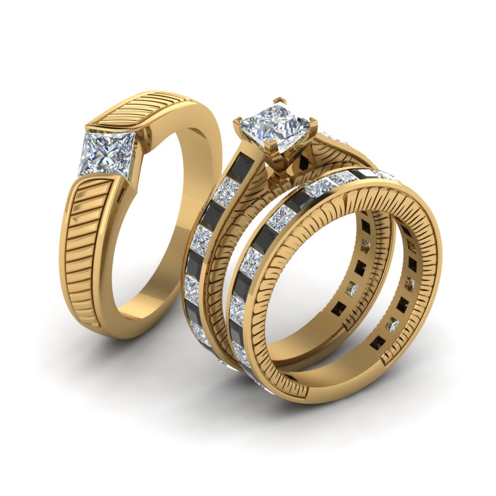 princess-cut-engraved-trio-matching-diamond-wedding-sets-with-black-diamond-in-14K-yellow-gold-FD8225TPRGBLACKANGLE2-NL-YG?v=1756184721