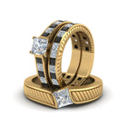 Load image into Gallery viewer, princess-cut-engraved-trio-matching-diamond-wedding-sets-with-black-diamond-in-18K-yellow-gold-FD8225TPRGBLACKANGLE5-NL-YG?v=1756184721
