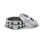Load image into Gallery viewer, princess-cut-engraved-trio-matching-diamond-wedding-sets-with-black-diamond-in-950-Platinum-FD8225TPRGBLACK-NL-WG?v=1756184721
