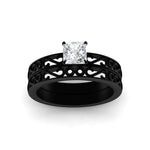 Load image into Gallery viewer, princess-cut-filigree-single-stone-diamond-wedding-ring-set-in-black-gold-FDENS3289PRANGLE5-NL-BG.jpg?v=1763371080