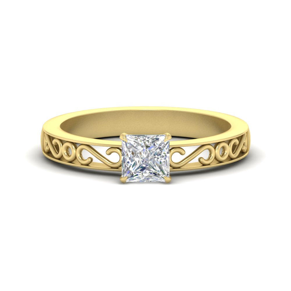 Princess Cut Filigree Single Stone Ring