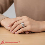 Load image into Gallery viewer, princess-cut-filigree-wedding-set-with-green-emerald-in-14k-white-gold-fdens3543
