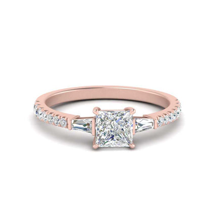 Princess Cut Lab Grown Diamond Ring with Baguette Accents