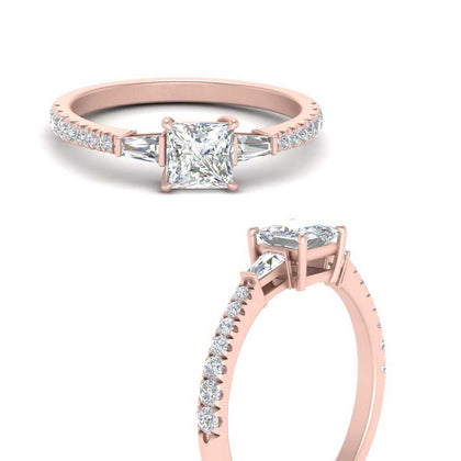 Princess Cut Lab Grown Diamond Ring with Baguette Accents