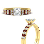 Load image into Gallery viewer, princess-cut-french-pave-ruby-wedding-ring-set-in-yellow-gold-FD11408PRGRUDRANGLE3-NL-YG?v=1763104309