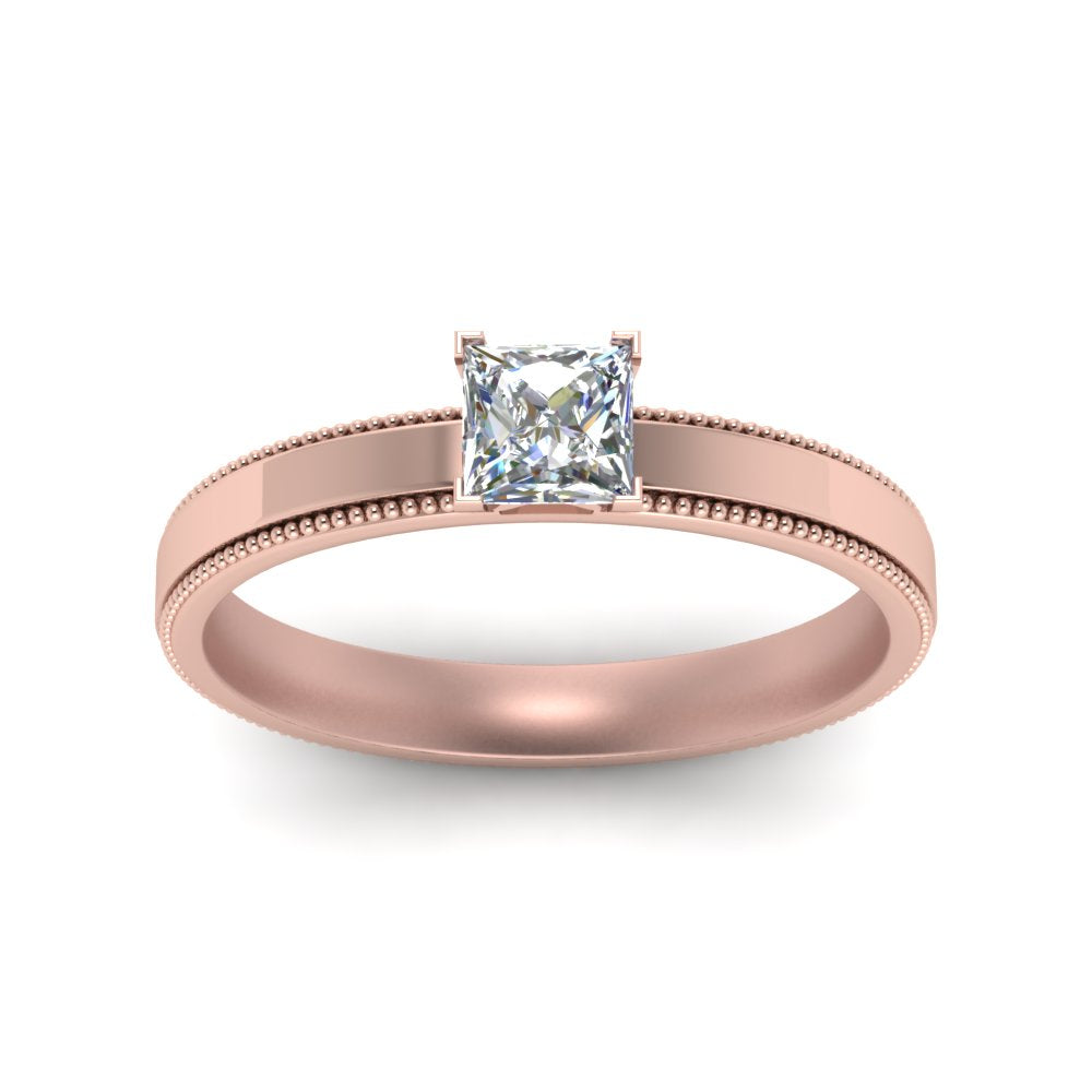 Single Stone Princess Cut Milgrain Engagement Ring