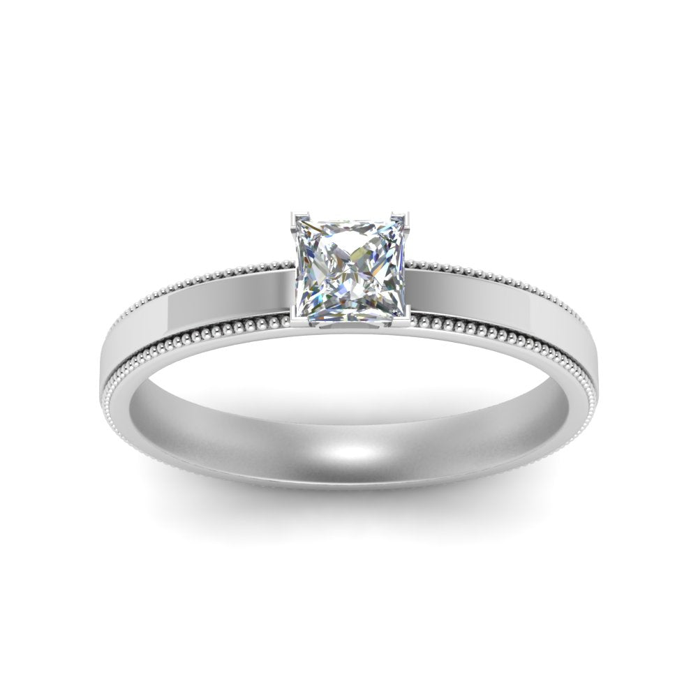Single Stone Princess Cut Milgrain Engagement Ring