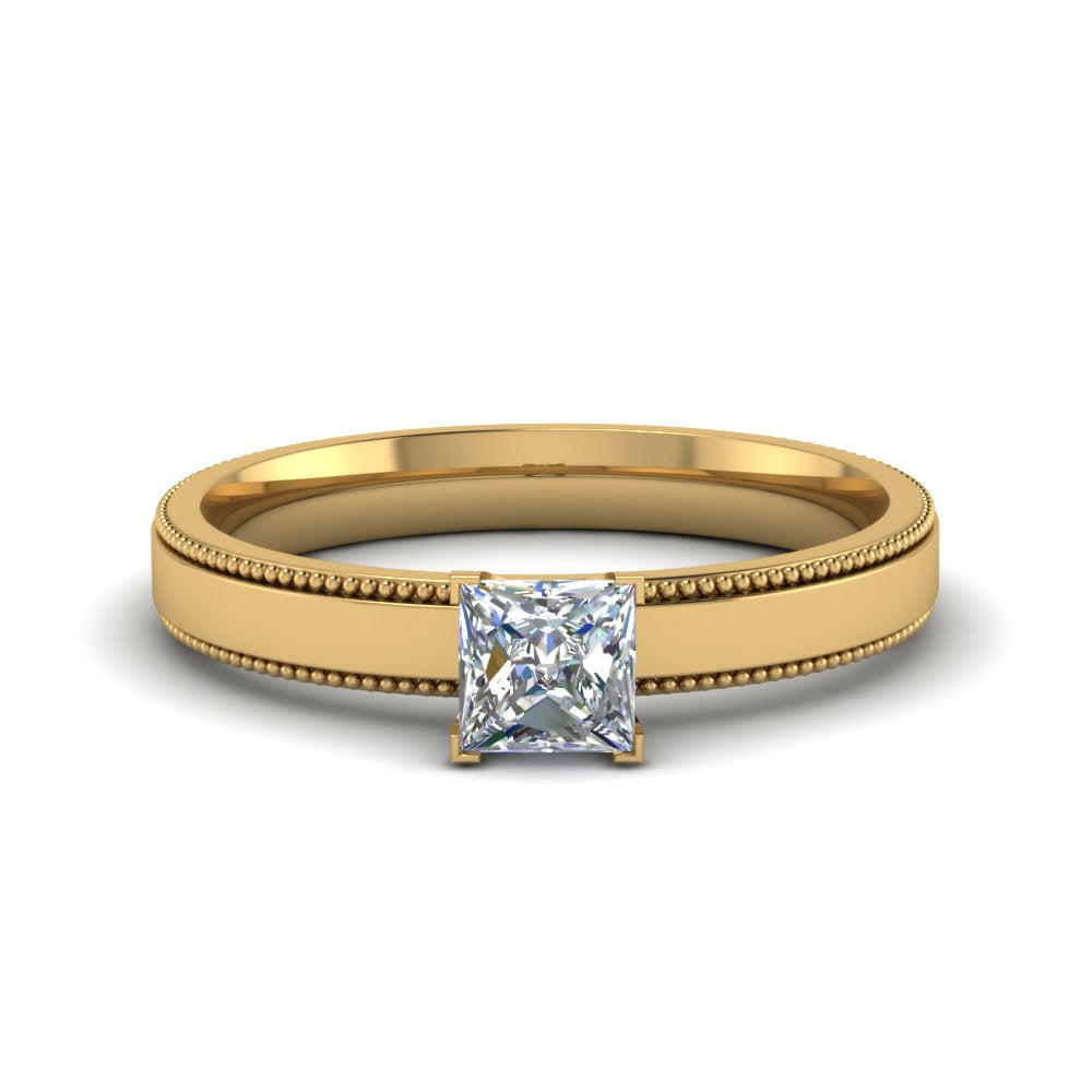 Single Stone Princess Cut Milgrain Engagement Ring