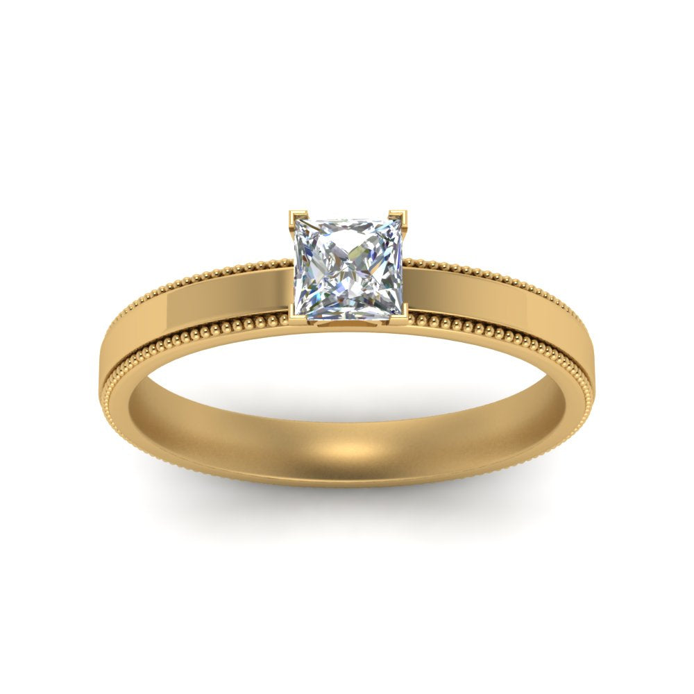 Single Stone Princess Cut Milgrain Engagement Ring