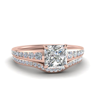 Princess Cut Graduated Lab Created Diamond Channel Wedding Set