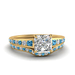 Load image into Gallery viewer, princess-cut-graduated-channel-diamond-wedding-set-with-blue-topaz-in-FD122866PRGICBLTO-NL-YG
