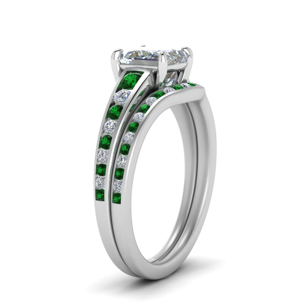 princess-cut-graduated-channel-diamond-wedding-set-with-emerald-in-FD122866PRGEMGR-NL-WG