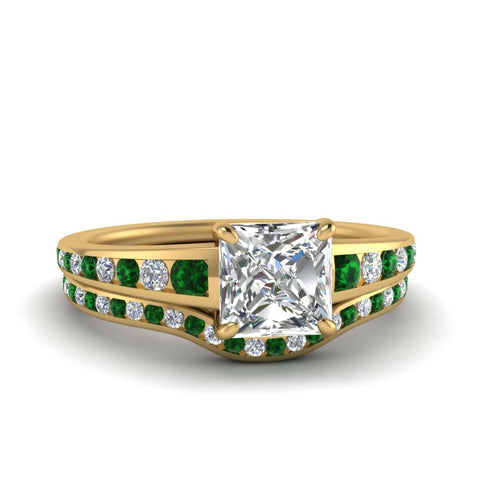 princess-cut-graduated-channel-diamond-wedding-set-with-emerald-in-FD122866PRGEMGR-NL-YG