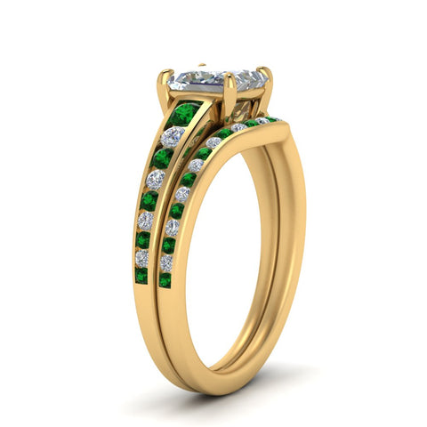 princess-cut-graduated-channel-diamond-wedding-set-with-emerald-in-FD122866PRGEMGR-NL-YG