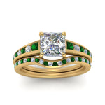 Load image into Gallery viewer, princess-cut-graduated-channel-diamond-wedding-set-with-emerald-in-FD122866PRGEMGR-NL-YG
