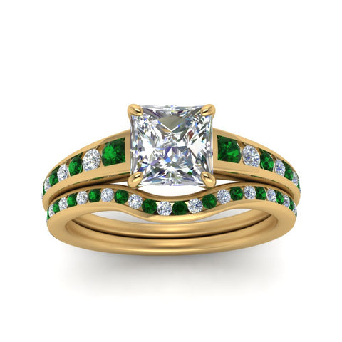 princess-cut-graduated-channel-diamond-wedding-set-with-emerald-in-FD122866PRGEMGR-NL-YG