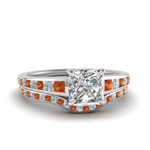 princess-cut-graduated-channel-diamond-wedding-set-with-orange-sapphire-in-FD122866PRGSAOR-NL-WG