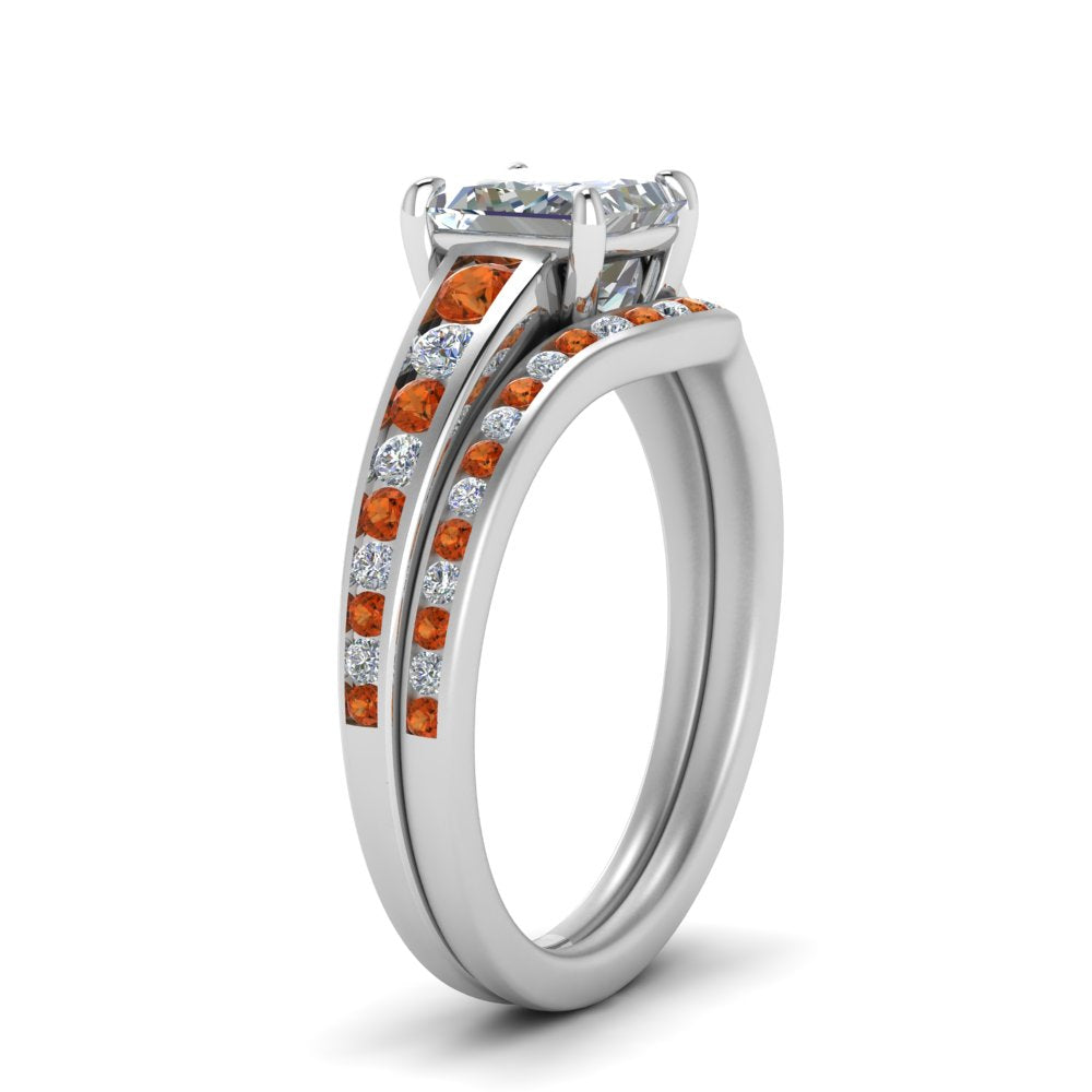 princess-cut-graduated-channel-diamond-wedding-set-with-orange-sapphire-in-FD122866PRGSAOR-NL-WG