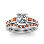 Load image into Gallery viewer, princess-cut-graduated-channel-diamond-wedding-set-with-orange-sapphire-in-FD122866PRGSAOR-NL-WG
