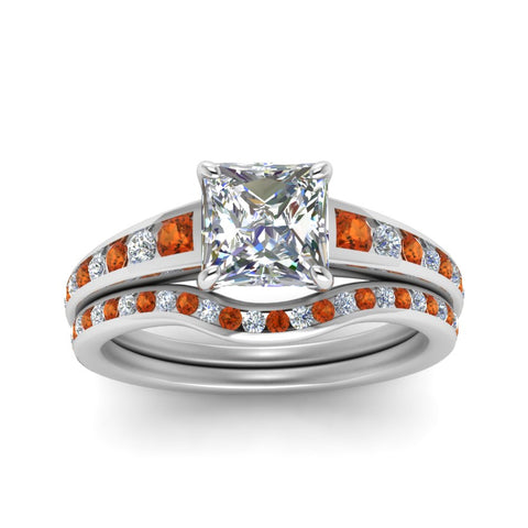 princess-cut-graduated-channel-diamond-wedding-set-with-orange-sapphire-in-FD122866PRGSAOR-NL-WG