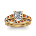Load image into Gallery viewer, princess-cut-graduated-channel-diamond-wedding-set-with-orange-sapphire-in-FD122866PRGSAOR-NL-YG
