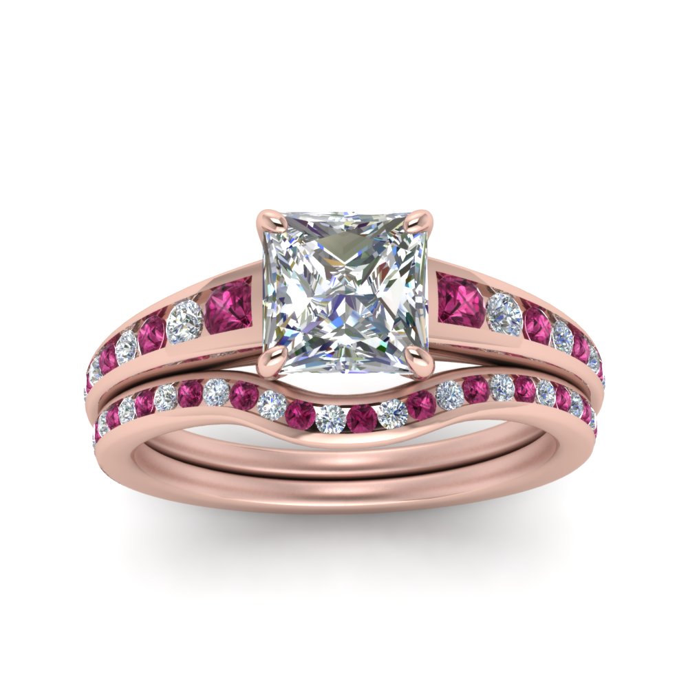 princess-cut-graduated-channel-diamond-wedding-set-with-pink-sapphire-in-FD122866PRGSADRPI-NL-RG