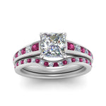 Load image into Gallery viewer, princess-cut-graduated-channel-diamond-wedding-set-with-pink-sapphire-in-FD122866PRGSADRPI-NL-WG
