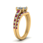 Load image into Gallery viewer, princess-cut-graduated-channel-diamond-wedding-set-with-pink-sapphire-in-FD122866PRGSADRPI-NL-YG
