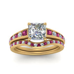 Load image into Gallery viewer, princess-cut-graduated-channel-diamond-wedding-set-with-pink-sapphire-in-FD122866PRGSADRPI-NL-YG
