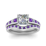 Load image into Gallery viewer, princess-cut-graduated-channel-diamond-wedding-set-with-purple-topaz-in-FD122866PRGVITO-NL-WG
