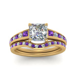 Load image into Gallery viewer, princess-cut-graduated-channel-diamond-wedding-set-with-purple-topaz-in-FD122866PRGVITO-NL-YG
