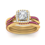 Load image into Gallery viewer, princess-cut-halo-pink-sapphire-infinity-bridal-set-in-yellow-gold-FD9212PRGSADRPI-NL-YG-B2.jpg
