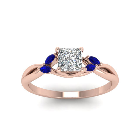 princess-cut-marquise-leaf-engagement-ring-with-blue-sapphire-in-14K-rose-gold-FD8300PRR